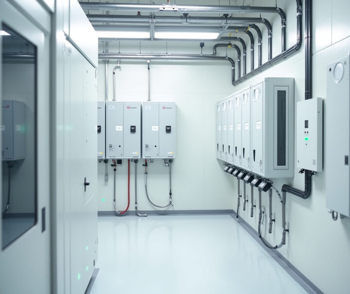 Technikraum mit Wechselrichtern und Batteriespeicher